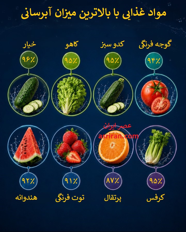 اینفوگرافیک مواد غذایی با بیشترین محتوای آب اینفوگرافیک مواد غذایی با بیشترین محتوای آب