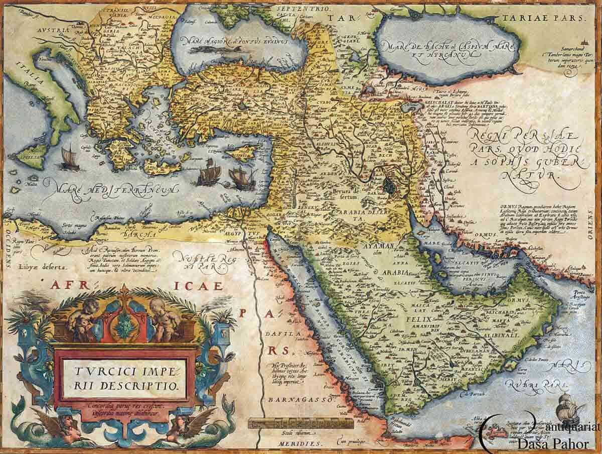نقشه شماره ۵۰، تئاتروم اوربیس تراروم (اطلس جهان)، اثر آبراهام اورتلیوس، ۱۵۷۰ میلادی. نقشه شماره ۵۰، تئاتروم اوربیس تراروم (اطلس جهان)، اثر آبراهام اورتلیوس، ۱۵۷۰ میلادی.