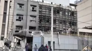 تصاویری از ساختمان بانک سپه که بامداد چهارشنبه هدف حمله هوایی قرار گفت