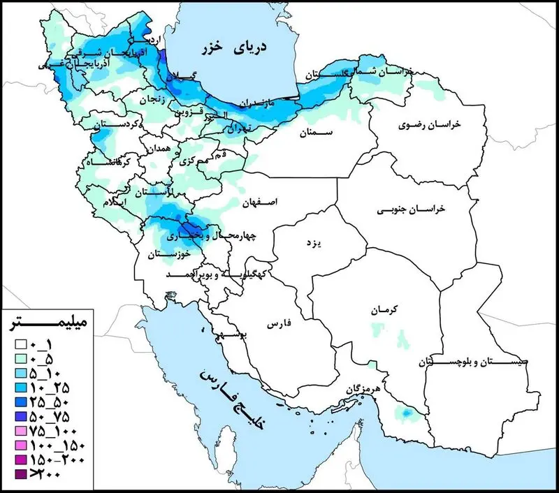 نقشه بارش&zwnj;های کشور؛ ورود سامانه بارشی به ۱۶ استان ایران