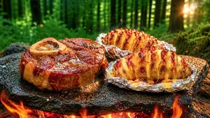 طرز پخت استیک اوسو بوکو روی آتش روباز با عطر سس سیر خامه ای